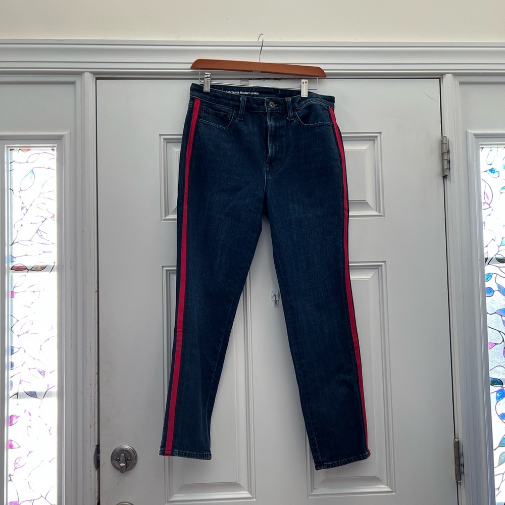 Talbots high waist modern ankle jeans with ribbon on each side 4